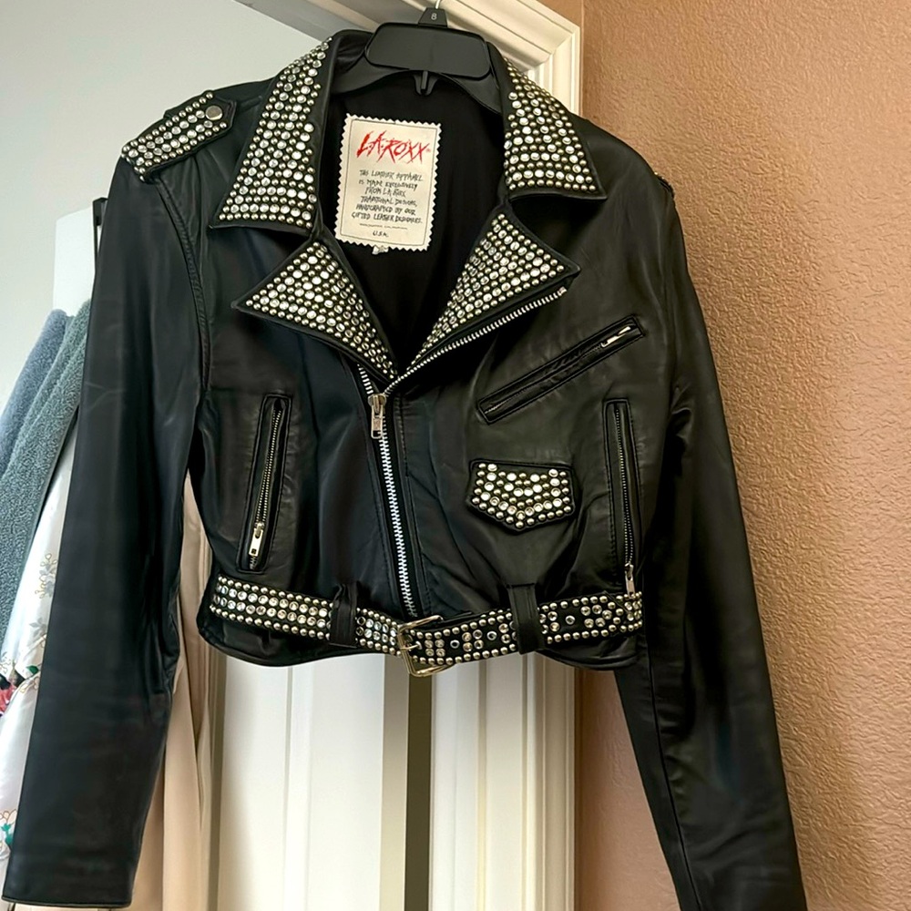 Vintage LA Roxx handcrafted studdedLeather jacket L